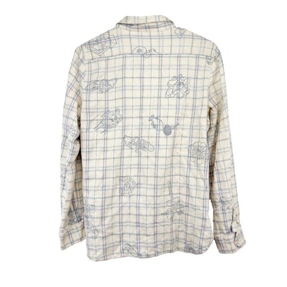 ZADIG & VOLTAIRE Cartoon Sketch Details Cream Plaid‎ Shirt Blue Pink Metallic M - Picture 2 of 7